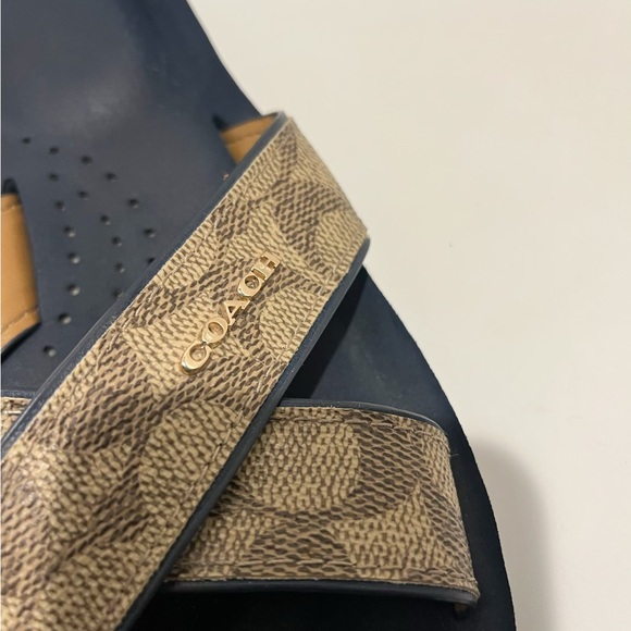 Coach Janine Sandals, Navy Blue W/ Brown Signature Straps & Gold Hardware, 7.5 - Picture 4 of 7
